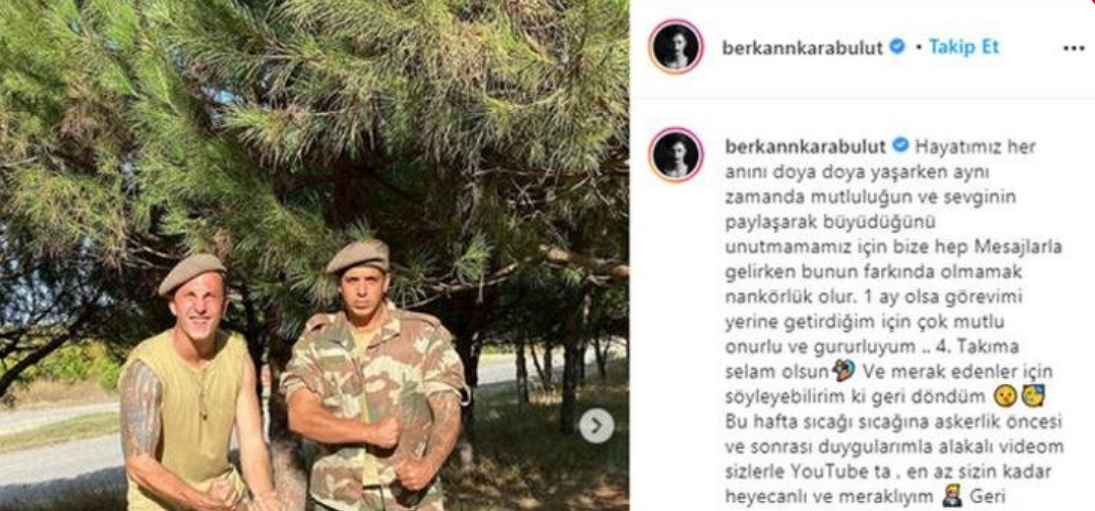 Askerde çekildiği fotoğrafları paylaşan Karabulut,