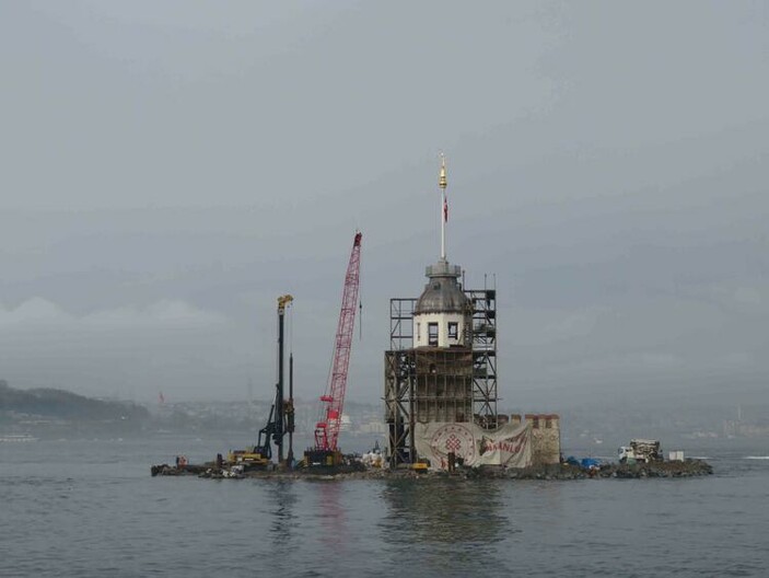 Kaplama ve sonlandırma aşaması da bitmek üzere olan kubbede yapılan son çalışmalar drone ile görüntülendi.