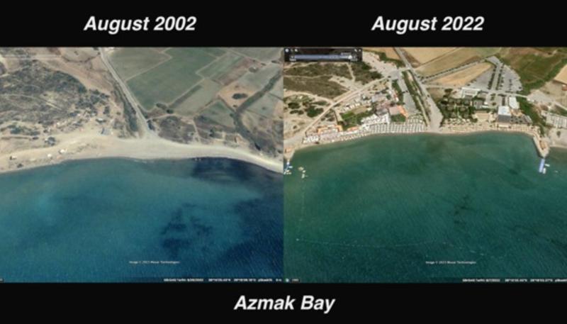 Çeşme'deki Azmak Koyu'nun 2002 ve 2022'deki hali