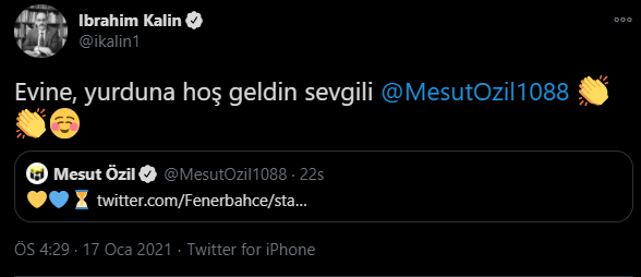Cumhurbaşkanlığı Sözcüsü İbrahim Kalın'dan Mesut Özil paylaşımı