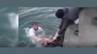 Denize atlayıp 6 kiloluk ahtapotu eliyle yakaladı!